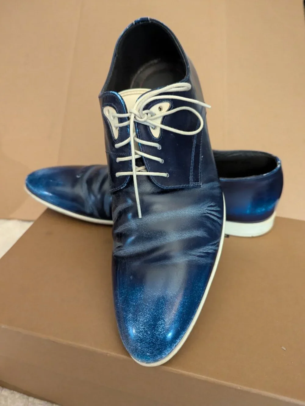 HUGO BOSS Mens Blue Leather Dress Shoes Size 9 